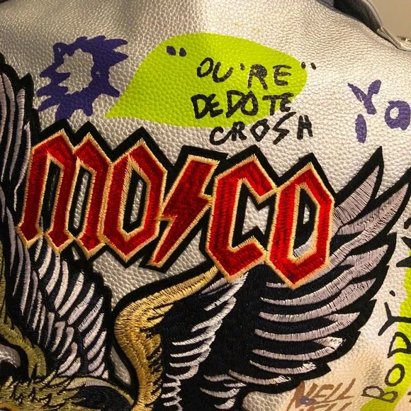 ❌SOLD❌ NWT Graffiti Punk, Rock & Roll Multi Color Graphic Spike & Rivet Moto,XL - Picture 10 of 16